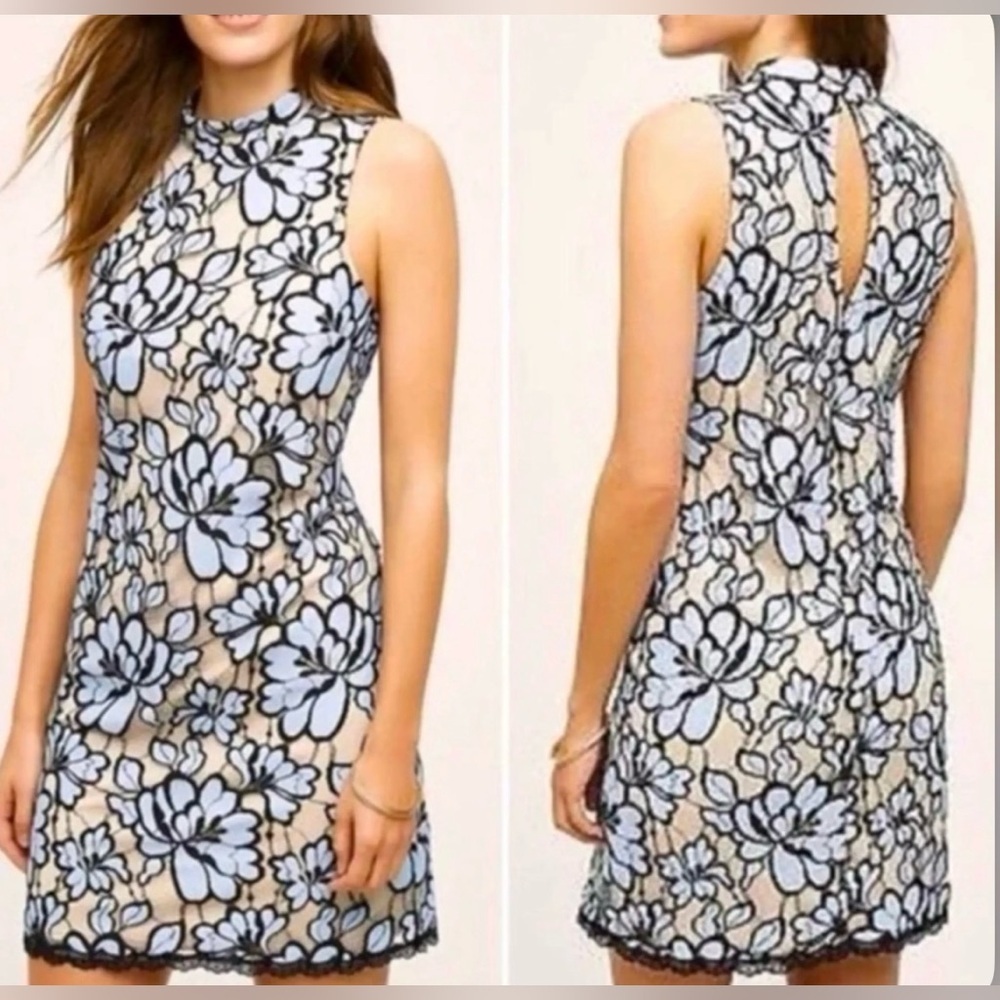PLENTY by Tracy Reese Sz 2 Romantic 60’s Retro Floral Lace Overlay Sheath Dress